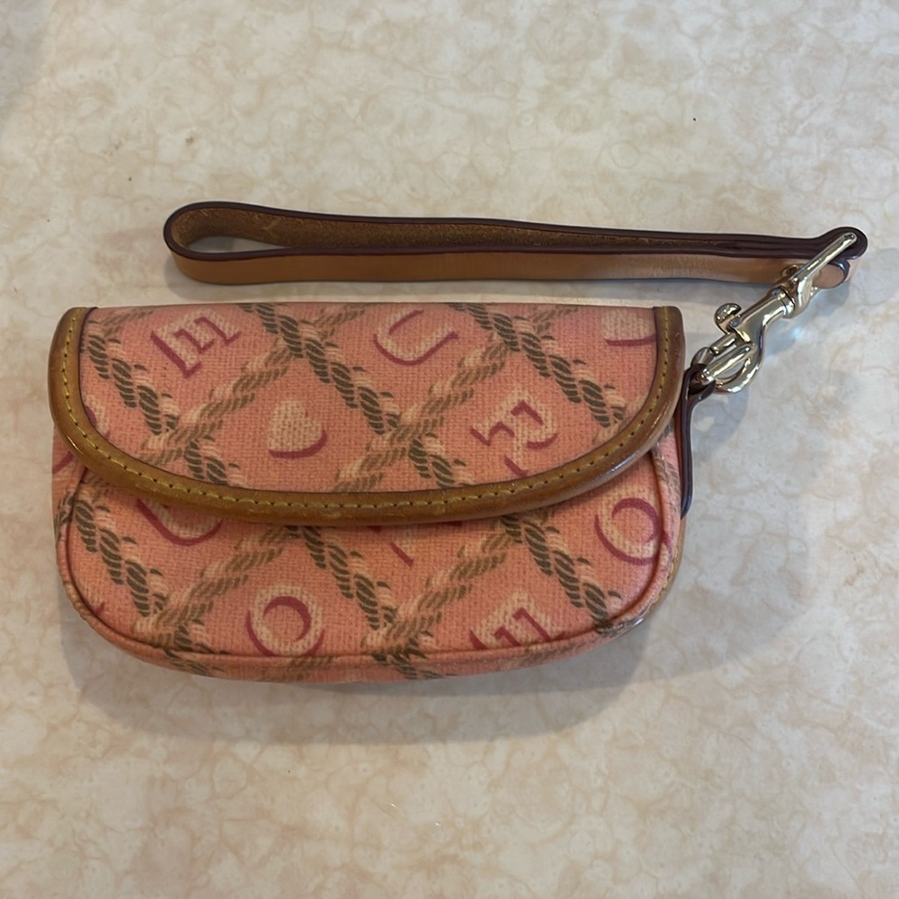 Dooney & Bourke Vintage Wallet Coral Logo Coated Canvas Small Pouch Wristlet